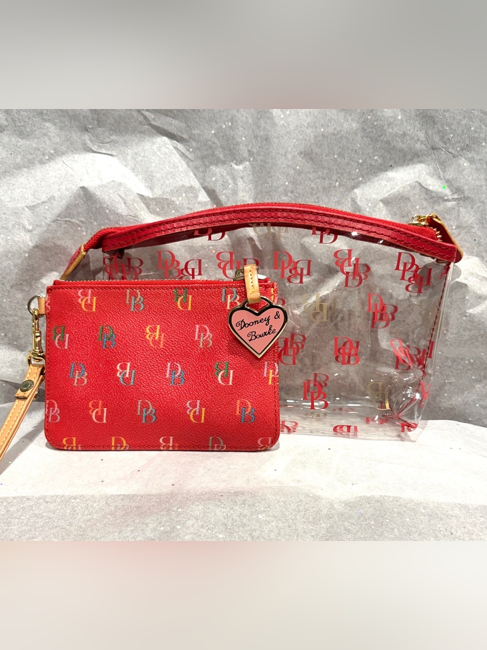 DOONEY & BOURKE VINTAGE Y2K MULTICOLOR MONOGRAM WALLET & COSMETIC BAG SET